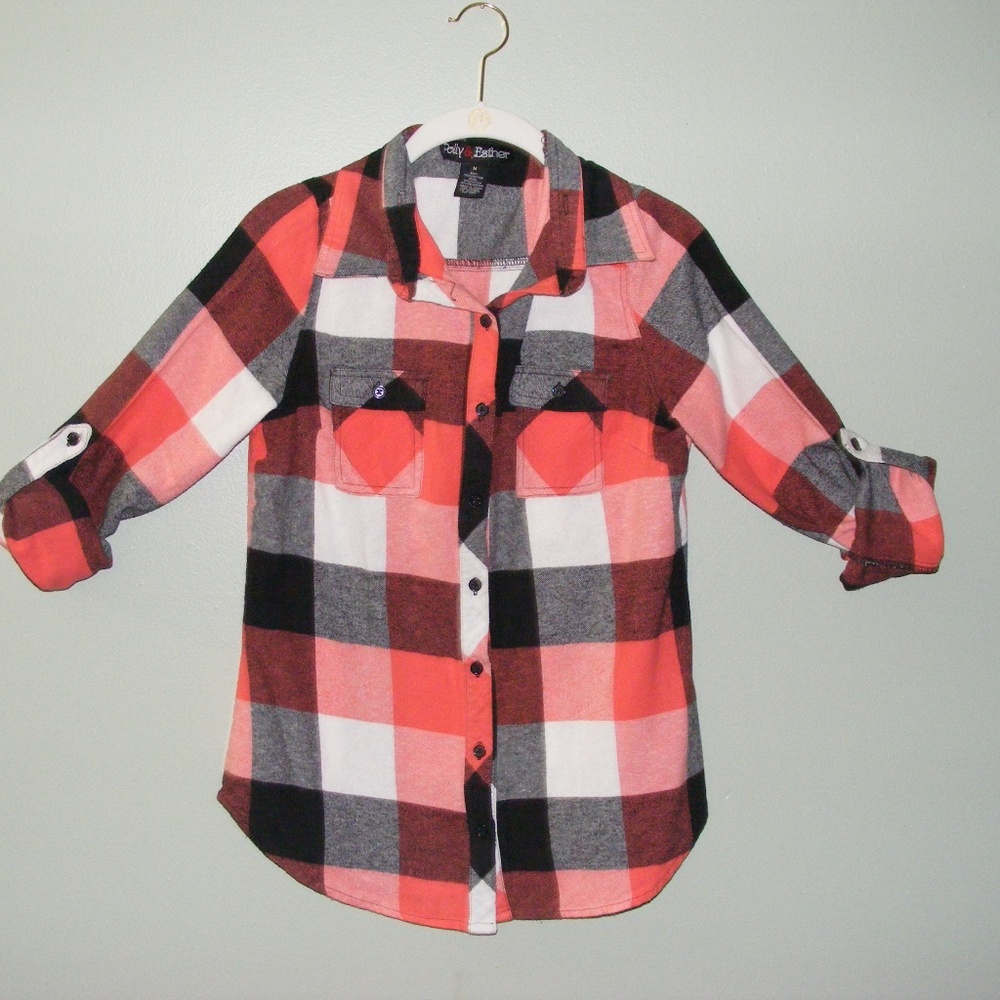 Poly & Ester Top Or Jacket Plaid Design Sz M EUC